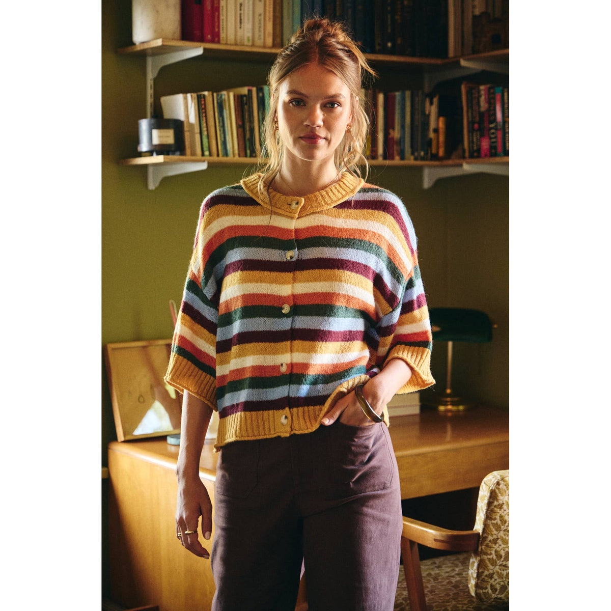 Stripe Wool Sweater Cardigan