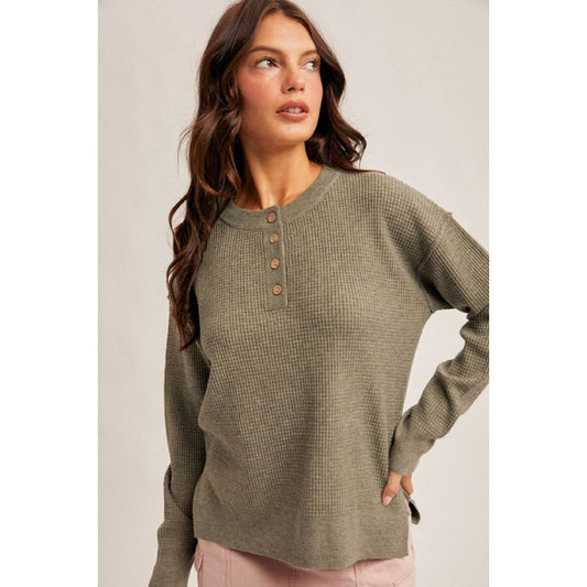 Button Up Waffle Sweater