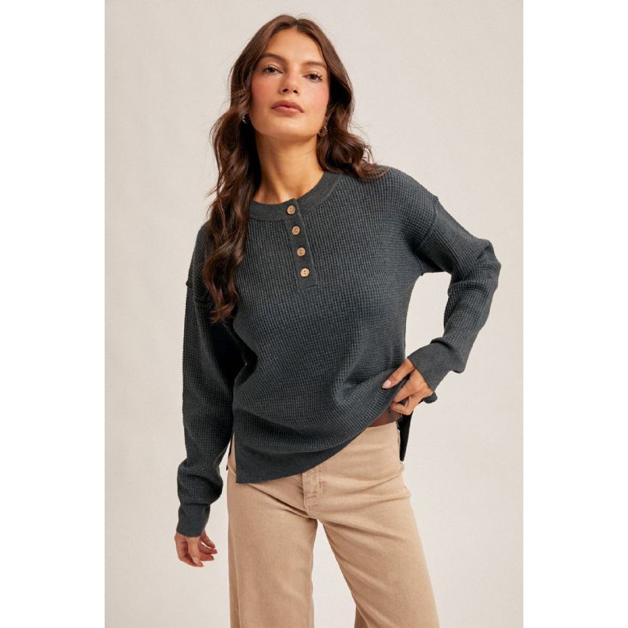Button Up Waffle Sweater