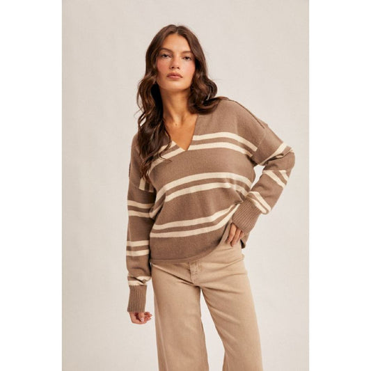 V-Neck Stripe Sweater