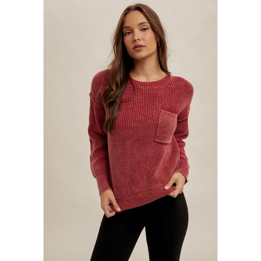 Basic Ribbed Sweater with Pocket