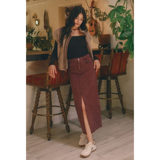 Long Denim Skirt - Plum